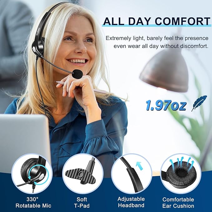 Callez Wired USB Headset, Computer Headset with Mic Noise Cancelling, USB-C Headset for PC Laptop Mac iPhone Samsung Teams Zoom Skype Home Office Work Call Center, in-line Controls Mic Mute