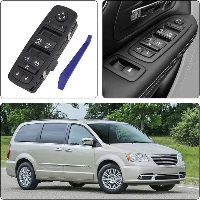 Obaee Driver Side Window Switch Power Control Button Compatible with 2010-2011 Chrysler Town & Country, Dodge Grand Caravan, Replacement OEM 04602535AH 04602535AI, Double Auto Green Light