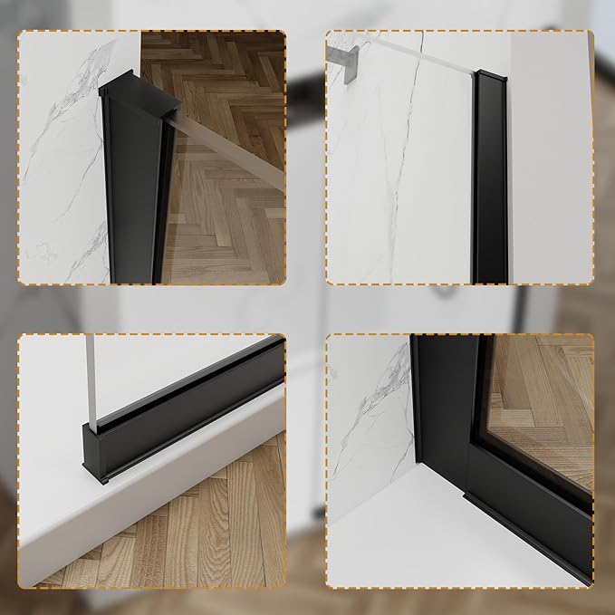 Shower Glass Wall Panel 36" W x 76" H, 3/8" (10mm) Tempered Glass, Half Frameless Fixed Shower Screen, Single Panel with Double-Sided Easy-Clean Coating - Matte Black
