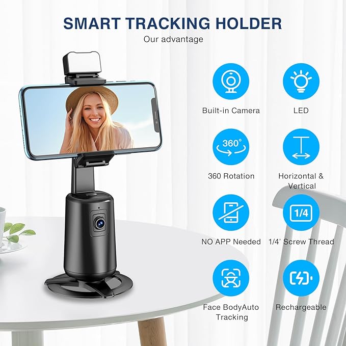 Auto Face Tracking Tripod 360° Rotating Cell Phone Photo and Video Kits Stand - Image 2