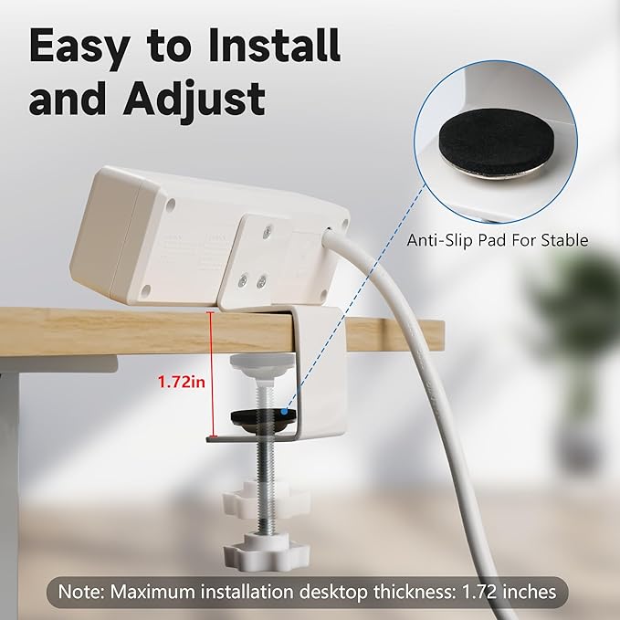Desk Clamp Power Strip with 6 Feet Extension Cord,45 Degree 3-Prong Thin Flat Plug, 2 Widely Spaced AC Outlets,2 USB Port (20W PD USB-C & 18W QC3.0 USB-A) Desk Edge Mount Power Strip,16AWG, ETL Listed