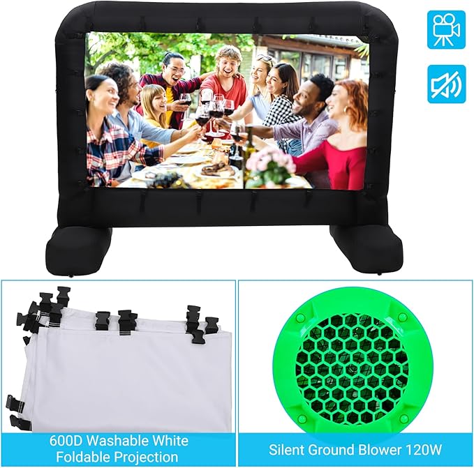 14Ft Inflatable Movie Projector Screen, Outdoor Movie Screen with Quiet Air Blower & Storage Bag, Supports Front/Rear Projection, Easy Setup, Ideal for Home Theater, Movie Nights
