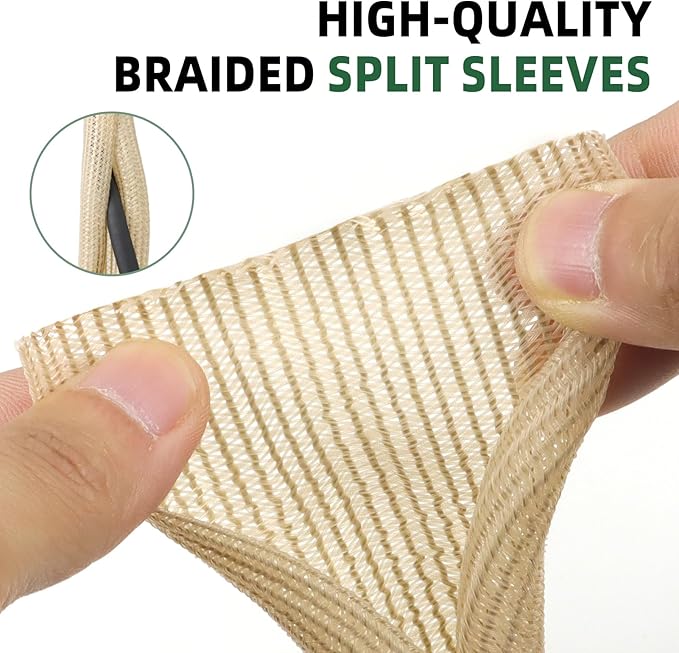 Split Wire Loom Tubing, Cable Protector Sleeve, Braided Cable Management for TV/Computer/Home Theater/Engine Bay, Cord Protectors from Pets No Chew (Wood Color, 1/2"-25ft)