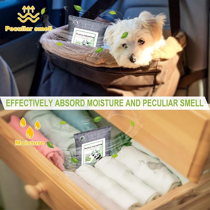 Mayunuo Activated Charcoal Odor Absorber for Strong Odor, Basement, Cars, Closets, Shoes, Smoke. 3 Pack Bamboo Charcoal Air Purifying Bags Deodorizer Odor Eliminator for Home