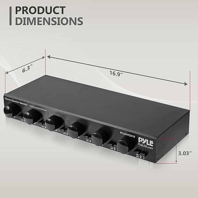 Pyle 6 Channel High Power Stereo Speaker Selector with Volume Control - Rugged and Durable Housing Construction, Cabinet Heat Sink, Plug and Play Easy Install - PLSHVC612