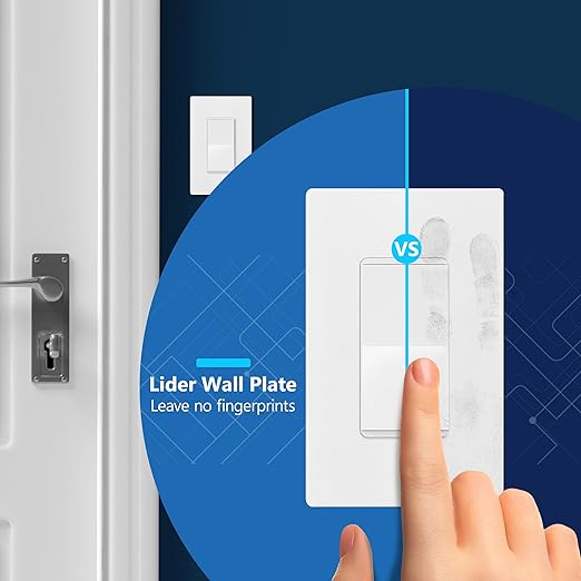 LIDER White Minimalist Decorator Switch, Frameless Light Switch, On/Off Rocker, Single Pole, Residential Grade, 3 Wire,15A 120-277VAC