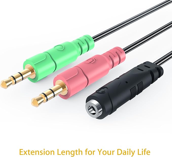 MillSO Headset Adapter 3.3 Feet 3.5mm Audio Jack Y Cable Headphone Adapter 1x 3.5mm Female to 2X 3.5mm Male Headset Adapter for Double-Jacks PC