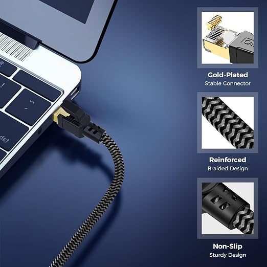 Cat 8 Ethernet Cable 60FT, High-Speed Braided Internet Cable Network Cord - Image 4