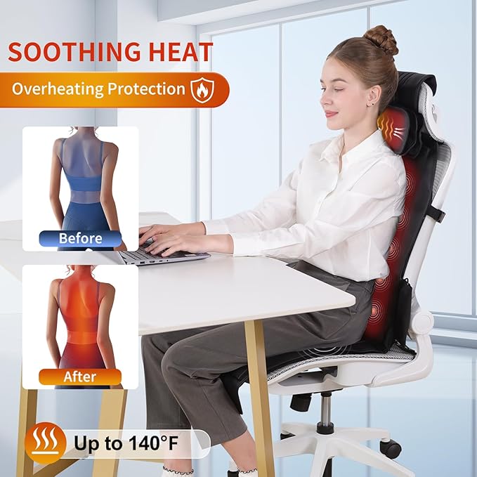 Shiatsu Massage Cushion,Kneading Back Massager with Heat for Full Back,Seat Massager with Neck Support Suitable for Office/Home/Parents/Friends/Christmas