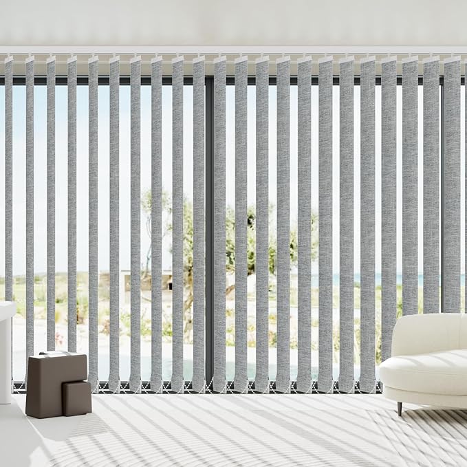 Blindify Motorized Vertical Blinds, Blackout Sliding Door Shades Vertical Shades Remote Control Customize, Light Grey