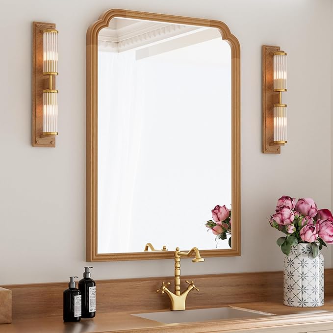 Wood Mirror for Bathroom, 24" x 36" Rustic Bathroom Mirrors for Wall Decorative for Living Room or Bedroom Vanity Mirror (Natural Color)