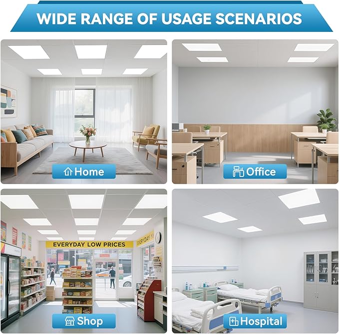 Msbfi 2x2 LED Flat Panel Light - 12 Pack Drop Office Ceiling Light 30-35-40W Adjustable, 130LM/W 3500K/4000K/5000K Selectable, 0-10V Dimmable, 100-277V for Office Ceiling Lighting Fixture ETL/DLC