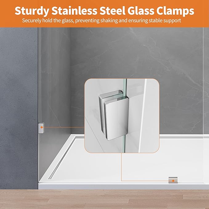 Shower Glass Panel, 36" W x 78.75" H Fixed Shower Screen Panel with 3/8"(10mm) SGCC Ultra Clear Tempered Glass, Frameless Walk in Shower Door with Easy‑Clean Coating (Chrome, 36" W x 78.75" H)