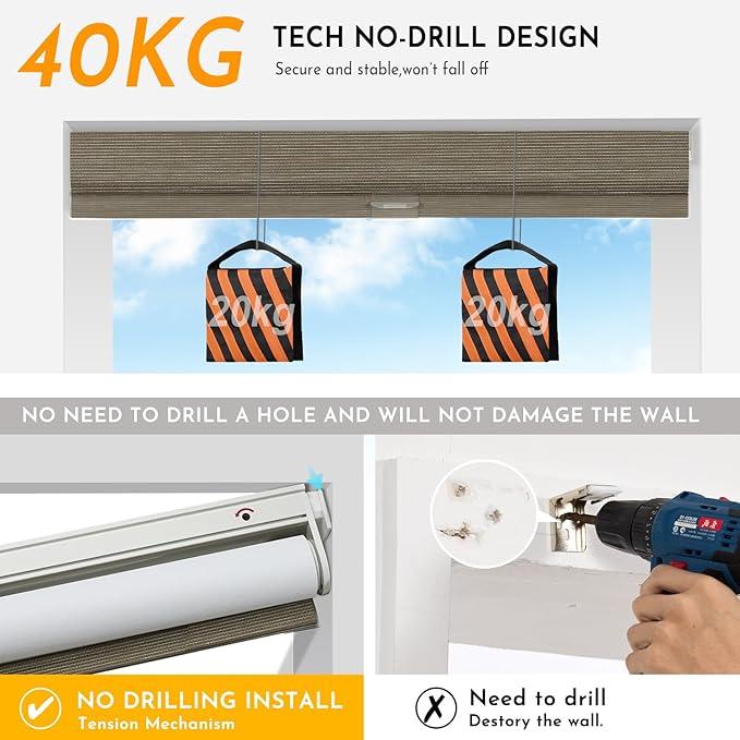 Persilux Smart Motorized Blinds with Remote, No Drill Automatic Roller Shades for Indoor Windows, Blackout Linen Fabric, Electric Blinds for Windows, Weave Caribou C162BO-5, Custom Size