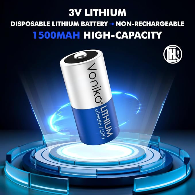 Voniko CR123A 3V Lithium Battery, High Capacity 123 Batteries, 3 Volt CR17345 - Image 2