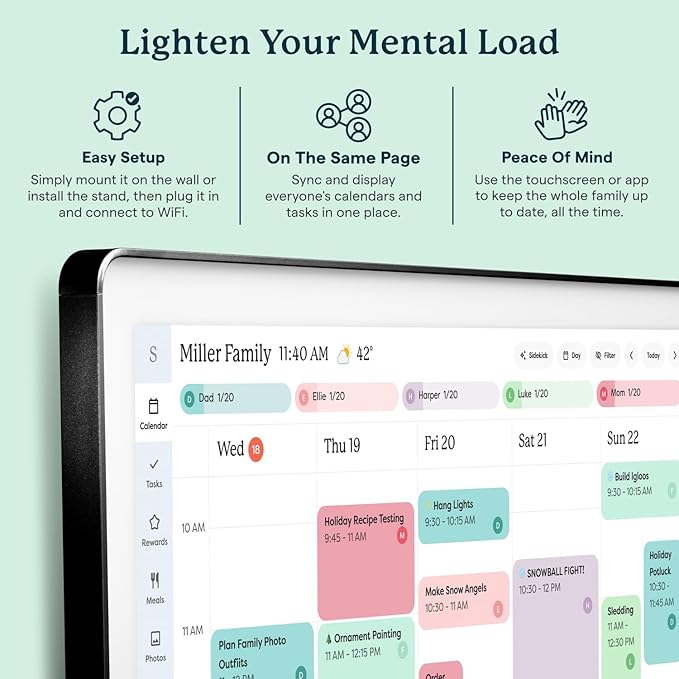 Skylight Calendar Max: 27-Inch Smart Digital Calendar & Chore Chart, Family Organizer with Interactive Touchscreen Display – Wall Mountable in Portrait or Landscape, Charcoal Shadowbox Frame