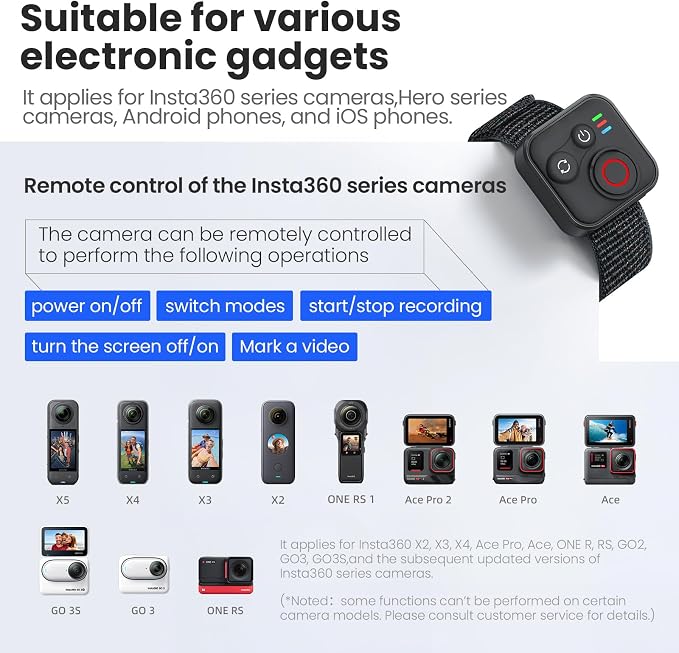 Bluetooth Remote Control for Insta360 X5/X4/X3/X2/Go 3S/ACE Pro 2, GoPro Camera - Image 2
