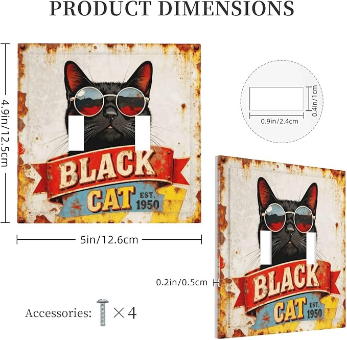 Bvtewkhz Black Cat Vintage 2 Gang Double Toggle Decorative Outlet Covers Light Switch Plate Electrical Receptacle Switchplate For Bathroom Kitchen Bedroom