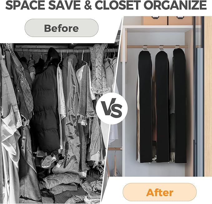 6 Pcs 40" Garment Bags for Hanging Clothes, Clear Suit Bags for Closet Storage Clothing Storage, Garment Bags Shoulder Covers with 4" Gussets for Coats, Jackets, Shirts and Sweater, Black