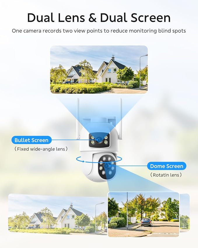 Dual Lens Security Cameras Wireless Outdoor, 2K Full HD Video, 360° View - Image 2
