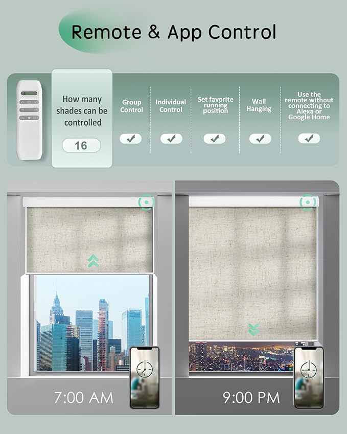 Yoolax Motorized Blinds App Control, Light Filtering Motorized Shades for Windows, Cordless Automatic Roller Shades for Bedroom Living Room Office(Light Filtering Linen Beige, 50" W x 72" H)