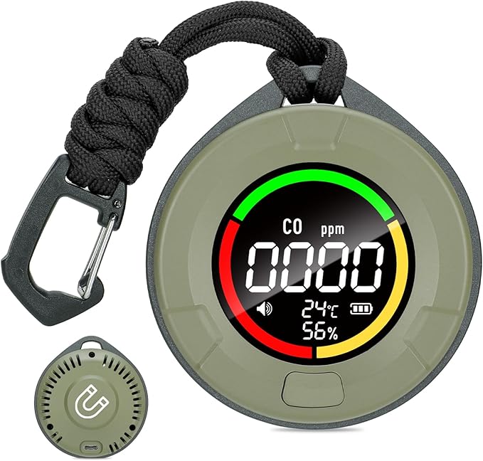 Lunarlipes Portable Carbon Monoxide Detector for Travel, Mini 3-in-1 Carbon Monoxide Monitor with Magnetic Suction, RV CO Detector Alarm Temp/Humidity Sensor, Rechargeable CO Monitor 120-140HR Standby