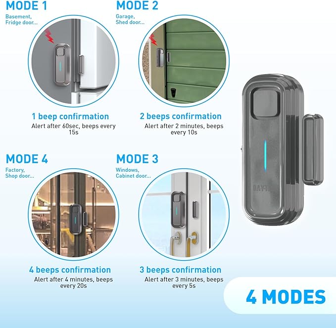 Daytech Freezer Door Alarm with Delay 1/2/3/4 mins Reminder When Left Open Fridge Alarm 0 to 120 dB Refrigerator Door ajar Alert for Home Garage Basement(1 Pack Gray)