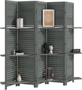 HOMCOM Room Divider, 5 Panel 67" Tall Wood Privacy Screen with 3 Display Shelves, and Folding Storage for Bedroom or Home Office, Gray