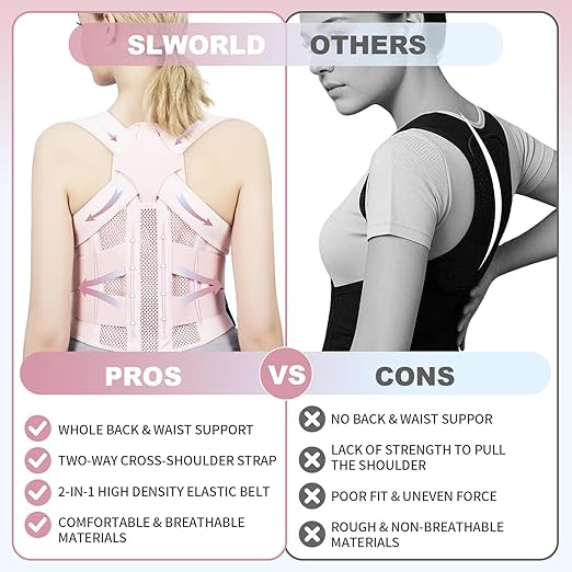 Posture Corrector for Women and Men Upgraded Back Brace, Adjustable Back Support for Upper and Lower Back Pain Relief, Shoulder Straightener for Hunchback, Scoliosis, Lumbar, Spine (Pink, Medium)