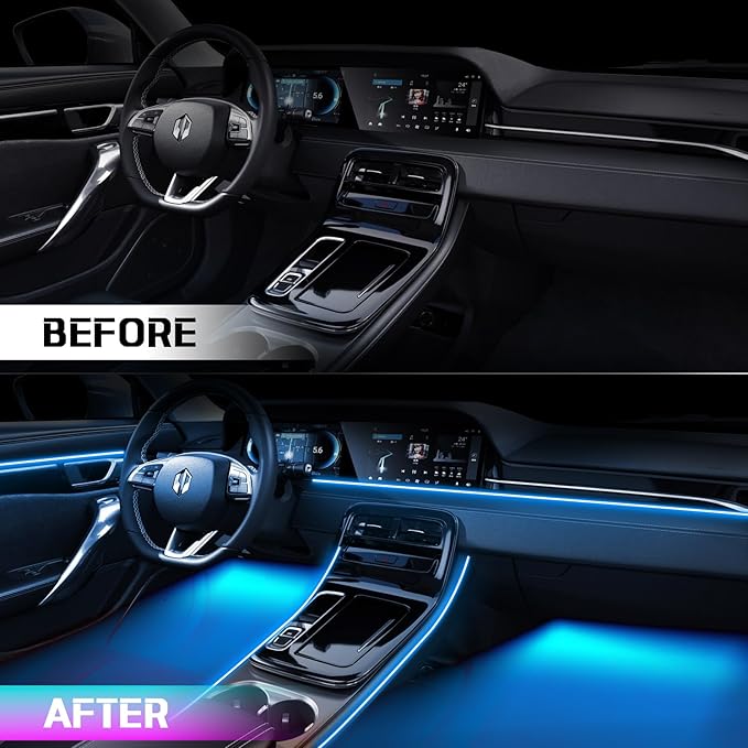 Acrylic Interior Car Lights, WEBUPAR Car Accessories 10 in 1 Car LED Strip Lights with APP Control, 175 inches 593 LEDs Fiber Optic Lights, RGB Neon Car Lighting