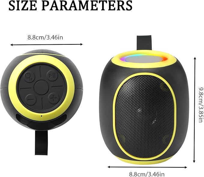 Portable Bluetooth Speaker – 8W HD audio quality, TWS stereo pairing, LED light show, compact and portable, suitable for outdoor use, can be used in cars, travel and parties, a cool teen gift(Yellow)