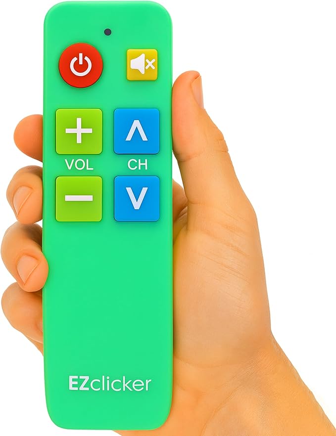 EZclicker TV Remote for Seniors, Extra Simple Big Button Remote (Green) Works with Major TV Brands, NOT for Streaming (2xAAA Batteries Not Included)