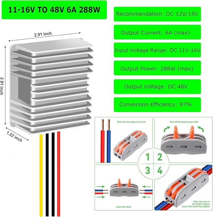 EAGWELL 12V to 48V Boost Converter 12 Volt to 48V 288W 6A Step Up Converter Voltage Regulator for Golf Carts, Club Car, Solar System, RV, LED Lights