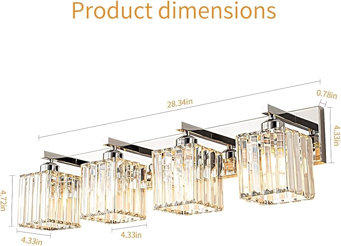 FDPBY Modern 4-Light Chrome Crystal Bathroom Vanity Light Fixtures