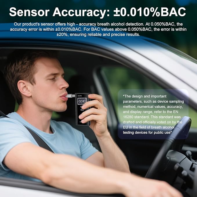 Homealexa Portable Breath Alcohol Monitor – Personal-Use LCD Breath Checker with 10 Mouthpieces, Compact Device for Home, Car, Party Safety Awareness