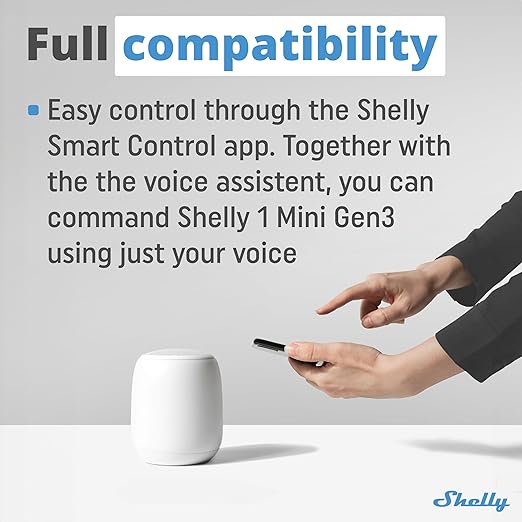 Shelly 1 Mini Gen3 | WiFi Smart Switch Relay 1 Channel 8A | Home Automation | Bluetooth Gateway | Compatible with Alexa & Google Home | iOS Android App | No Hub Required | Dry Contacts (2 Pack)