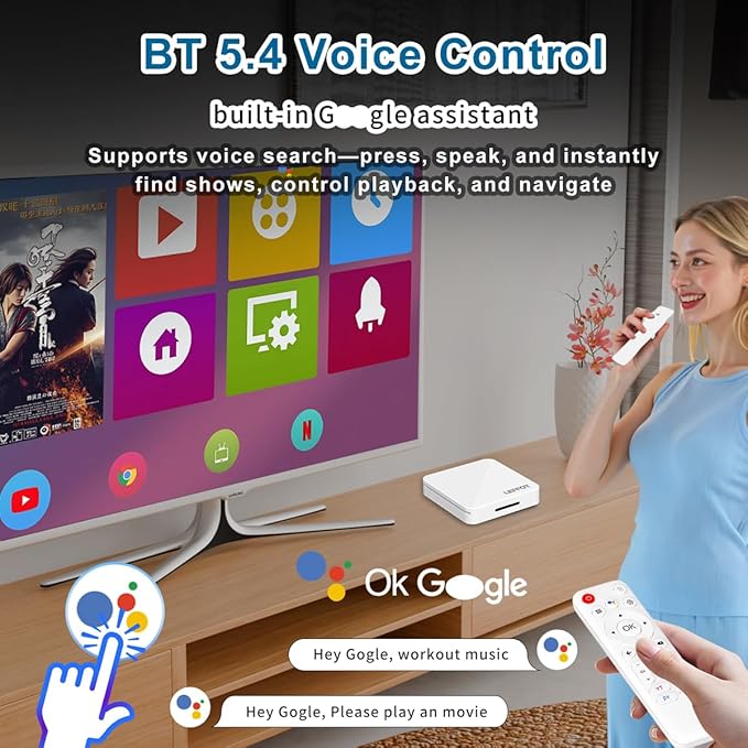Android 14.0 TV Box 2025, LEFFOT H313 4K Ultra HD Streaming Device for TV with BT 5.4, 2GB RAM + 16GB ROM, Smart TV Box with Voice Remote, USB 3.0, HDR 10, 2.4G & 5G WiFi 6