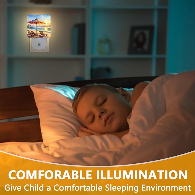 GANTINIR Watercolor Ocean Beach Sunrise Night Light, Plug-into Lounger Nightlight White LED Lamp, Energy Efficient Decor Desk Lamp for Bedroom Hallway Stairs Bathroom