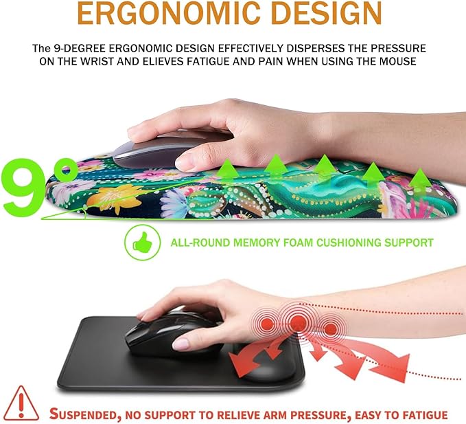 BOCHEERY Ergonomic Mouse Pad Wrist Support,Upgrade Mousepad with Massage Design,Non-Slip PU Base Desktop Mouse Pads for Pain Relief, Computer, Office & Home,12 x 8 in（F-Abstract Cactus）