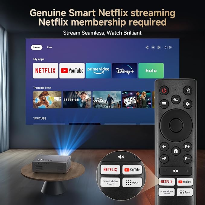 4K Projector with Built-in Apps, 1500ANSI Auto Focus&6D Keystone Dolby Audio Kogata Smart Projector with WiFi 6 Bluetooth Outdoor Movie Proyector for Home Theater HDR10+ UPGRADE