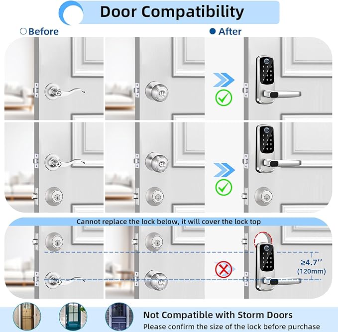Smart Door Lock with Handle,Keyless Entry Door Locks, 8-in-1 Fingerprint Keypad Exterior Lock - Smart Locks for Front Door - Digital Electronic Smart Lock with Code & APP Control (Silver)