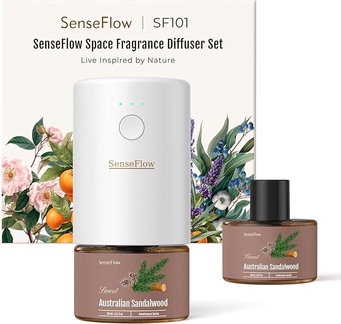 SF101 Pro Waterless Essential Oil Diffuser, Plug in Aromatherapy Diffuser & Non-Toxic air Freshener, 120-Day Natural Aroma Mist, Covers 1000 Sq Ft- Free 30ml Australian Sandalwood