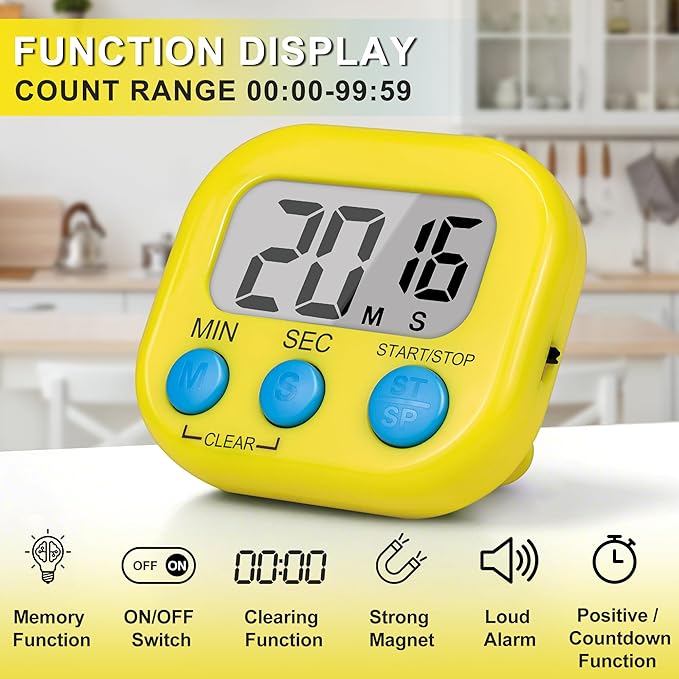 ZILLEEN Classroom Timer for Kids Teachers 2 Pack Digital Timers, Blue & Yellow
