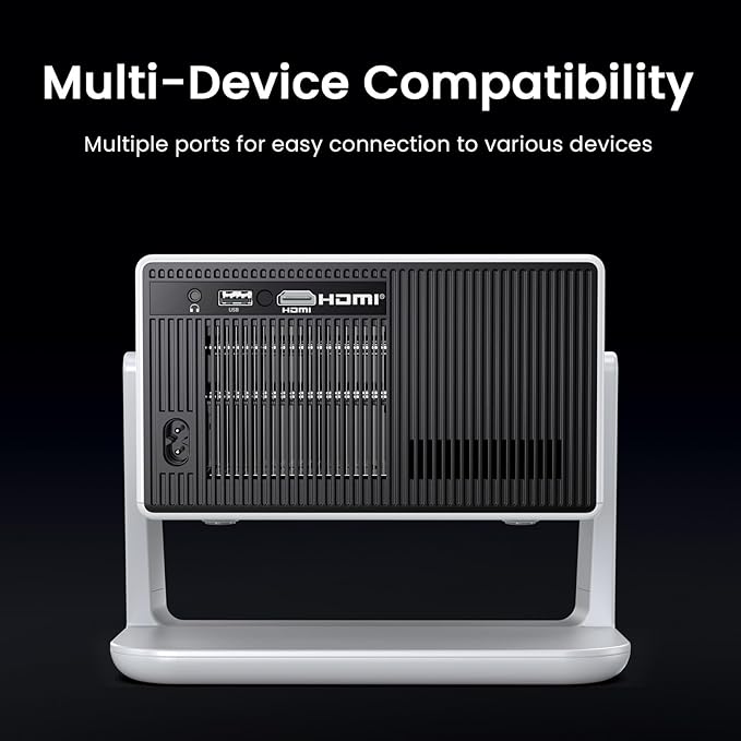 Smart Mini Projector, 1500 ANSI Portable Projector with WiFi and Bluetooth, HAPPRUN 4K Full HD Home Theater with 270° Stand, Dolby Sound, Built-in Apps,Compatible with Phone & PC, Indoor & Outdoor Use