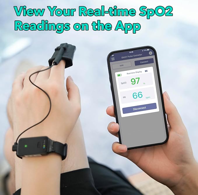 SleepO2 Wrist Recording Pulse Oximeter by EMAY | Continuous Pulse Oximeter to Record Blood Oxygen Saturation and Pulse Rate Overnight | Export Sleep Report & Raw Data