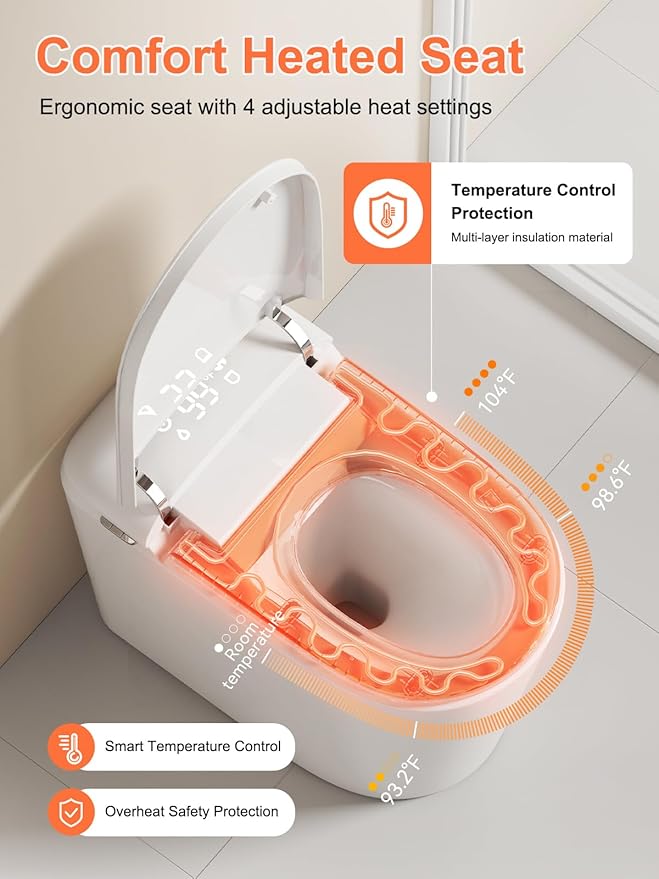 BAYTINA Smart Toilet with Auto Open/Close Lid, ADA Height Heated Seat, Warm Water Bidet, Dryer, Night Light, Dual Auto Flush, Foot Sensor Operation, Modern Elongated One-Piece Toilet for Bathrooms