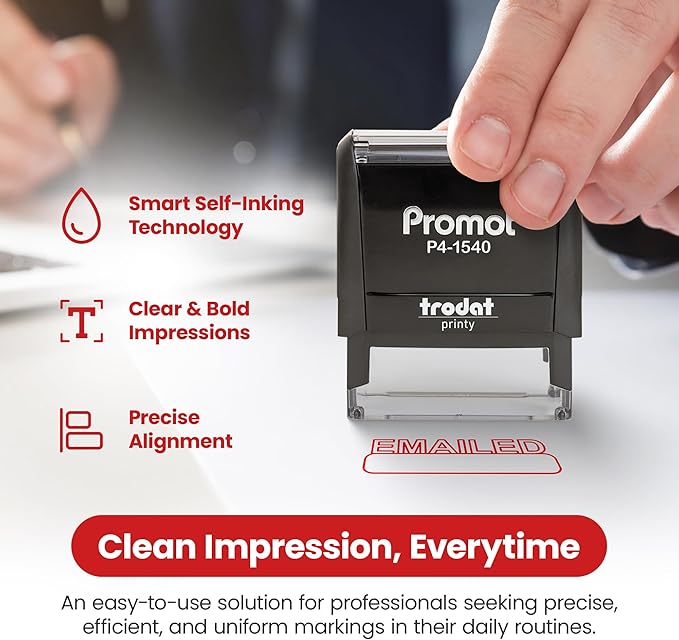 Promot Emailed Self Inking Rubber Stamp - Refillable Stampers for Office - Business, Accounting, Bookkeeping, Coding, Legal, Notary, Work, Ordering, Inventory Stamps - Red Ink