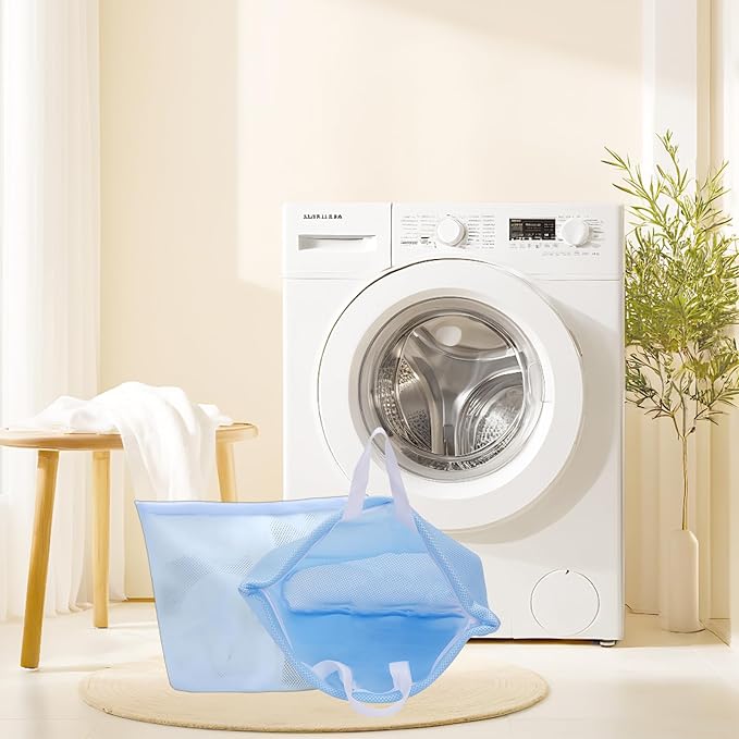 Guozcaray 2 Pcs laundry bag with handles mesh laundry bags washing machine laundry totes travel storage and sorting bag for Clothes laundry bag for delicates(Blue2N)