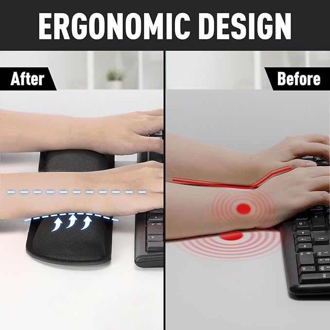 Gimars 63D High-Density Thicken Memory Foam Keyboard Wrist Rest, 17.3'' Enlarge Ergonomic Wrist Rest with Anti-Slip Rubber Base for Typing Pain Relief, Office, Gaming, Computer, Laptop, Mac, Black