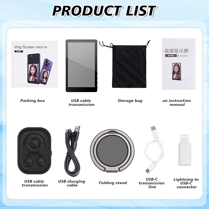 LANBOUY Selfie Screen Back Camera Monitor Phone Vlog Magnetic Selfie Screen Mirroring Vlogging Content Creator Kit for Live Stream Tiktok, Compatible with iPhone